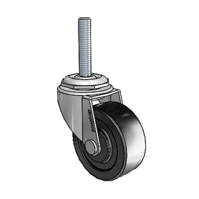 Regent Threaded Stem Polished Nickel Swivel Caster with 2 x .8125 Black Polyolefin Wheel