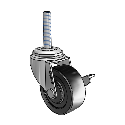 Regent Threaded Stem Polished Nickel Swivel Caster with 2 x .8125 Black Polyolefin Wheel and Side Brake