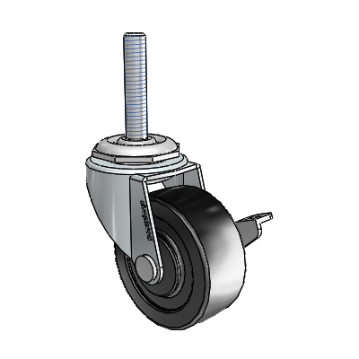 Regent Threaded Stem Zinc Swivel Caster with 2 x .8125 Black Polyolefin Wheel and Side Brake