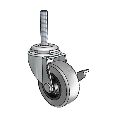 Regent Threaded Stem Zinc Swivel Caster with 2 x .8125 Grey Thermoplastic Rubber Wheel and Side Brake