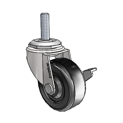 Regent Threaded Stem Bright Chrome Swivel Caster with 2 x .8125 Black Soft Rubber Wheel and Side Brake