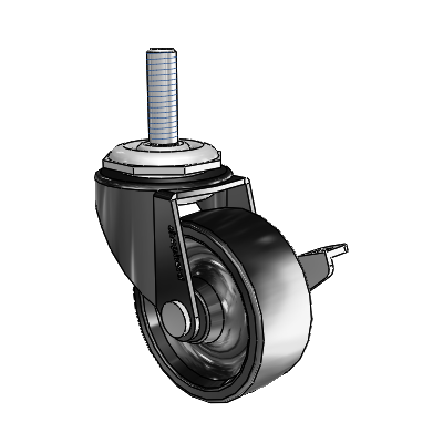 Regent Threaded Stem Black Oxide Swivel Caster with 2 x .8125 Polyolefin Wheel and Side Brake