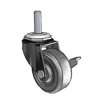 Regent Threaded Stem Black Oxide Swivel Caster with 2 x .8125 Hard Rubber Wheel and Side Brake