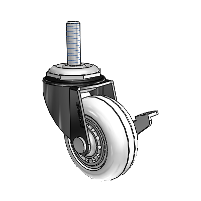 Regent Threaded Stem Black Oxide Swivel Caster with 2 x .8125 Clear Vipor Wheel and Side Brake