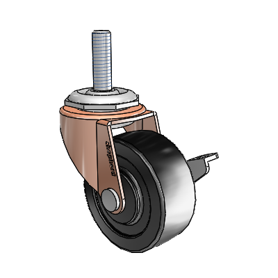 Regent Threaded Stem Copper Oxide Swivel Caster with 2 x .8125 Black Polyolefin Wheel and Side Brake