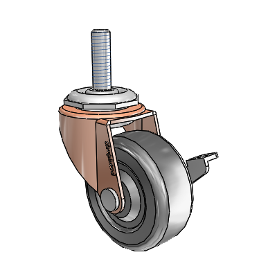 Regent Threaded Stem Copper Oxide Swivel Caster with 2 x .8125 Black Hard Rubber Wheel and Side Brake