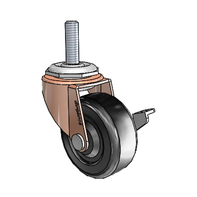 Regent Threaded Stem Copper Oxide Swivel Caster with 2 x .8125 Black Soft Rubber Wheel and Side Brake