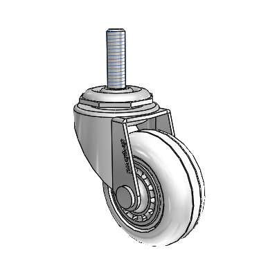 Roulette pivotante Regent à tige filetée, finition nickel poli, équipée de 2 roues transparentes Vipor de 0,8125