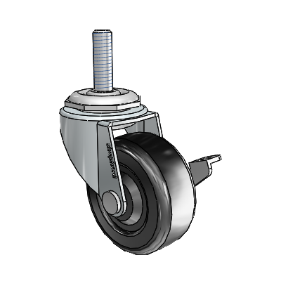 Regent Threaded Stem Zinc Swivel Caster with 2 x .8125 Black Soft Rubber Wheel and Side Brake