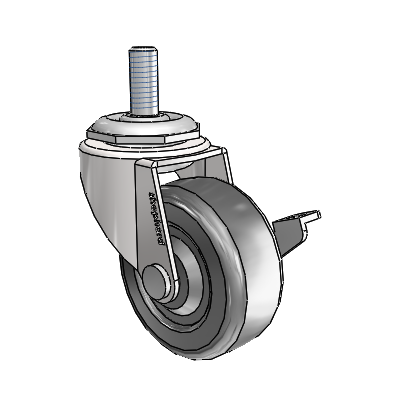 Regent Threaded Stem Bright Chrome Swivel Caster with 2 x .8125 Black Hard Rubber Wheel and Side Brake