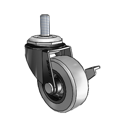 Regent Threaded Stem Black Oxide Swivel Caster with 2 x .8125 Grey Thermoplastic Rubber Wheel and Side Brake
