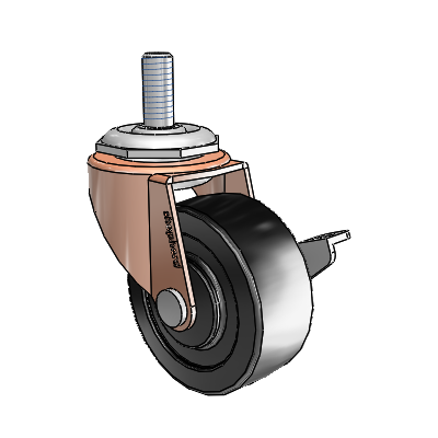 Regent Threaded Stem Copper Oxide Swivel Caster with 2 x .8125 Black Polyolefin Wheel and Side Brake