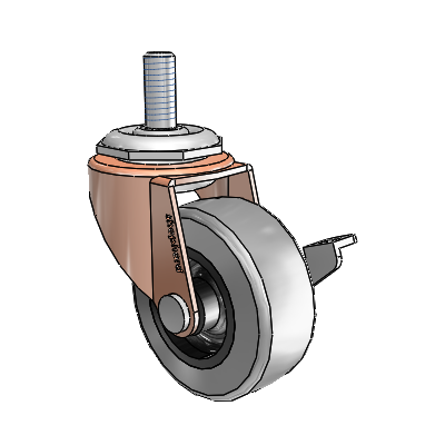 Regent Threaded Stem Copper Oxide Swivel Caster with 2 x .8125 Grey Thermoplastic Rubber Wheel and Side Brake