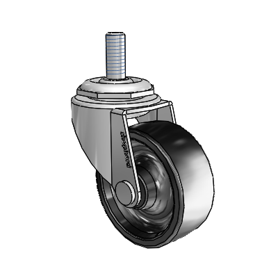 Regent Threaded Stem Polished Nickel Swivel Caster with 2 x .8125 Black Polyolefin Wheel