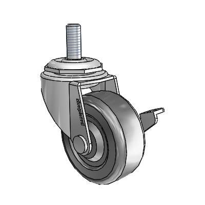 Regent Threaded Stem Polished Nickel Swivel Caster with 2 x .8125 Black Hard Rubber Wheel and Side Brake