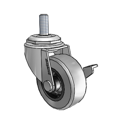 Regent Threaded Stem Polished Nickel Swivel Caster with 2 x .8125 Grey Thermoplastic Rubber Wheel and Side Brake