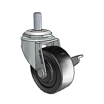 Regent Threaded Stem Zinc Swivel Caster with 2 x .8125 Black Polyolefin Wheel and Side Brake