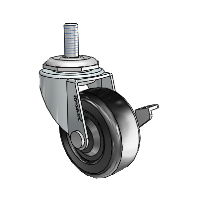 Regent Threaded Stem Zinc Swivel Caster with 2 x .8125 Black Soft Rubber Wheel and Side Brake