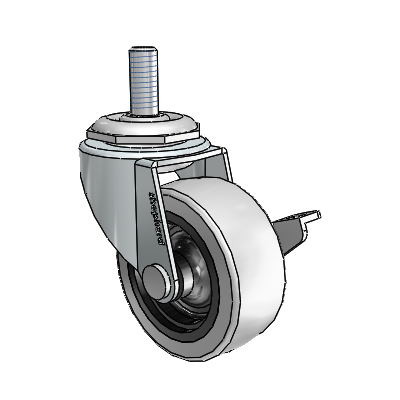 Regent Threaded Stem Zinc Swivel Caster with 2 x .8125 Grey Thermoplastic Urethane Wheel and Side Brake