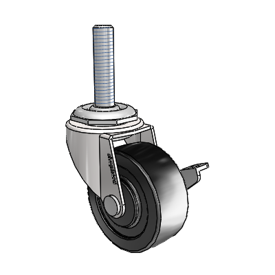 Regent Threaded Stem Bright Chrome Swivel Caster with 2 x .8125 Black Polyolefin Wheel and Side Brake
