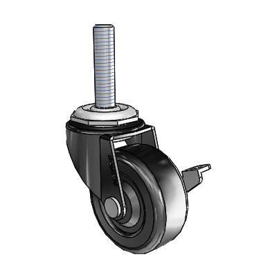 Regent Threaded Stem Black Oxide Swivel Caster with 2 x .8125 Soft Rubber Wheel and Side Brake