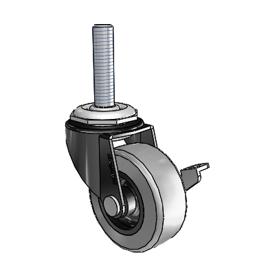 Regent Threaded Stem Black Oxide Swivel Caster with 2 x .8125 Grey Thermoplastic Rubber Wheel and Side Brake