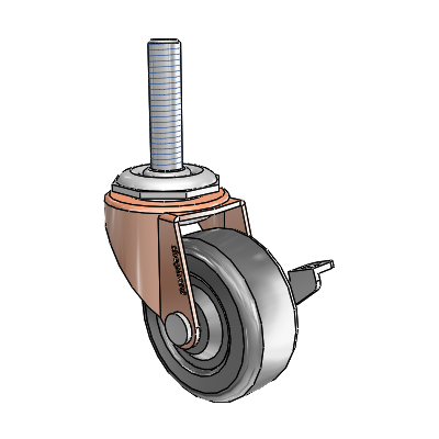 Regent Threaded Stem Copper Oxide Swivel Caster with 2 x .8125 Black Hard Rubber Wheel and Side Brake