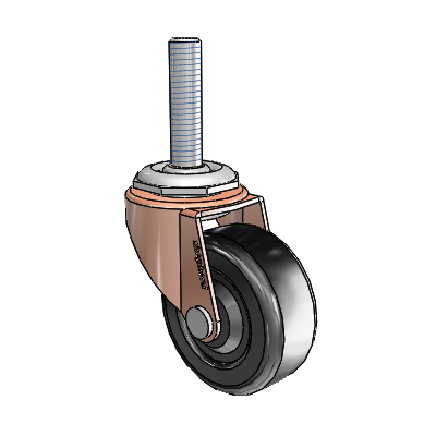 Regent Threaded Stem Copper Oxide Swivel Caster with 2 x .8125 Black Soft Rubber Wheel