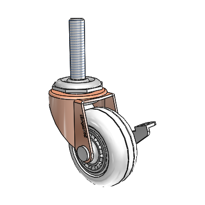 Regent Threaded Stem Copper Oxide Swivel Caster with 2 x .8125 Clear Vipor Wheel and Side Brake