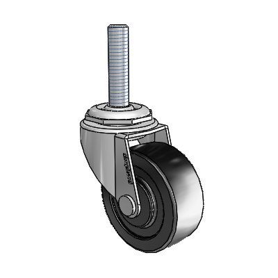Regent Threaded Stem Polished Nickel Swivel Caster with 2 x .8125 Black Polyolefin Wheel