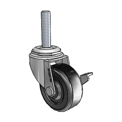 Regent Threaded Stem Polished Nickel Swivel Caster with 2 x .8125 Black Soft Rubber Wheel and Side Brake