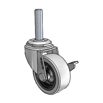 Regent Threaded Stem Polished Nickel Swivel Caster with 2 x .8125 Grey Thermoplastic Urethane Wheel and Side Brake