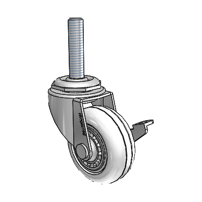Regent Threaded Stem Polished Nickel Swivel Caster with 2 x .8125 Clear Vipor Wheel and Side Brake