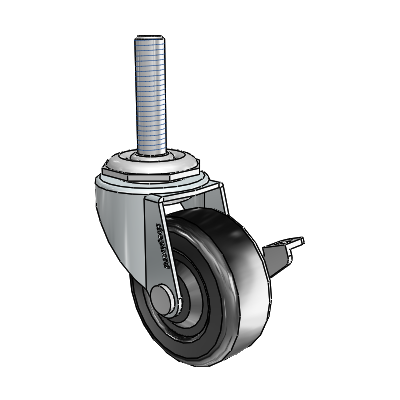 Regent Threaded Stem Zinc Swivel Caster with 2 x .8125 Black Soft Rubber Wheel and Side Brake