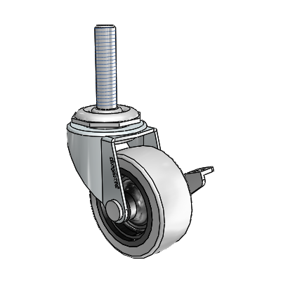 Regent Threaded Stem Zinc Swivel Caster with 2 x .8125 Grey Thermoplastic Urethane Wheel and Side Brake