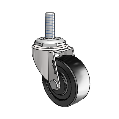 Roulette pivotante Regent à tige filetée, finition chrome brillant, équipée de 2 roues en polyoléfine noire de 0,8125