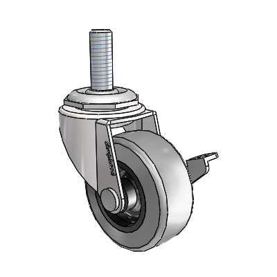 Regent Threaded Stem Bright Chrome Swivel Caster with 2 x .8125 Grey Thermoplastic Rubber Wheel and Side Brake
