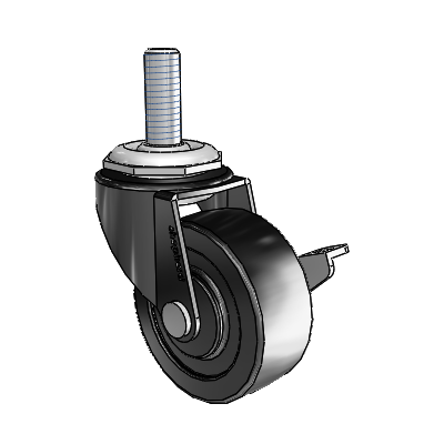 Regent Threaded Stem Black Oxide Swivel Caster with 2 x .8125 Polyolefin Wheel and Side Brake