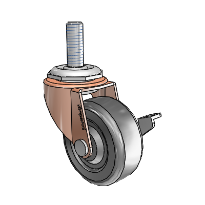 Regent Threaded Stem Copper Oxide Swivel Caster with 2 x .8125 Black Hard Rubber Wheel and Side Brake
