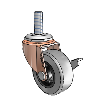 Regent Threaded Stem Copper Oxide Swivel Caster with 2 x .8125 Grey Thermoplastic Rubber Wheel and Side Brake