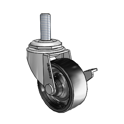 Regent Threaded Stem Polished Nickel Swivel Caster with 2 x .8125 Black Polyolefin Wheel and Side Brake
