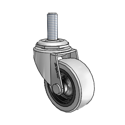 Roulette pivotante Regent à tige filetée, finition nickel poli, équipée de 2 roues en uréthane thermoplastique gris de 0,8125