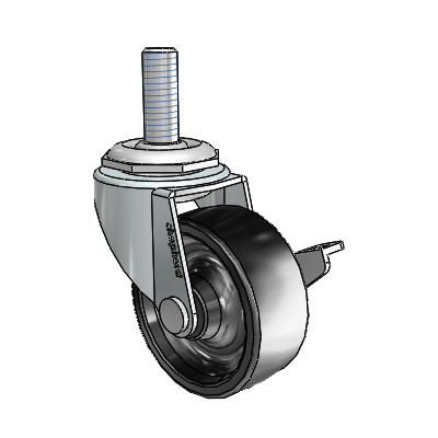 Regent Threaded Stem Zinc Swivel Caster with 2 x .8125 Black Polyolefin Wheel and Side Brake