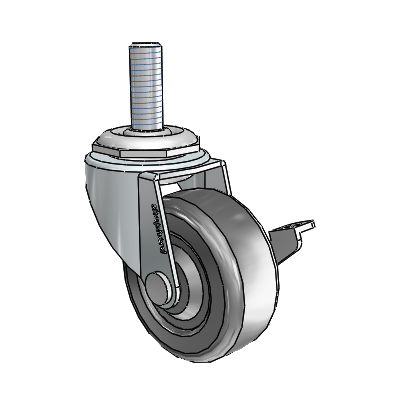 Regent Threaded Stem Zinc Swivel Caster with 2 x .8125 Black Hard Rubber Wheel and Side Brake