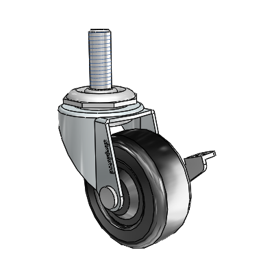 Regent Threaded Stem Zinc Swivel Caster with 2 x .8125 Black Soft Rubber Wheel and Side Brake