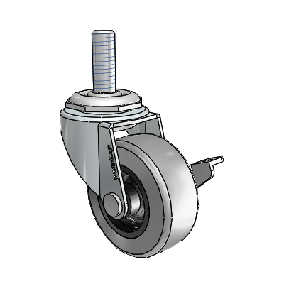 Regent Threaded Stem Zinc Swivel Caster with 2 x .8125 Grey Thermoplastic Rubber Wheel and Side Brake