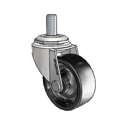 Roulette pivotante Regent à tige filetée, finition chrome brillant, équipée de 2 roues en polyoléfine noire de 0,8125