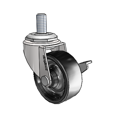 Regent Threaded Stem Bright Chrome Swivel Caster with 2 x .8125 Black Polyolefin Wheel and Side Brake