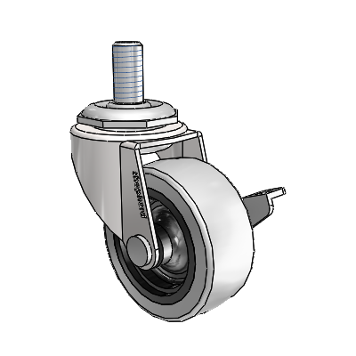 Regent Threaded Stem Bright Chrome Swivel Caster with 2 x .8125 Grey Thermoplastic Urethane Wheel and Side Brake