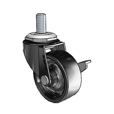 Regent Threaded Stem Black Oxide Swivel Caster with 2 x .8125 Polyolefin Wheel and Side Brake
